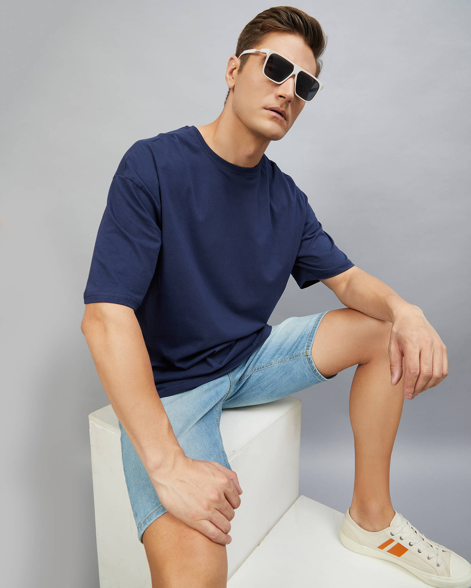 Chimpaaanzee Pack of 1 Cotton Oversized Fit Men's T-Shirt ( Navy Blue ) Chimpaaanzee Pack of 1 Cotton Oversized Fit Men's T-Shirt ( Navy Blue )