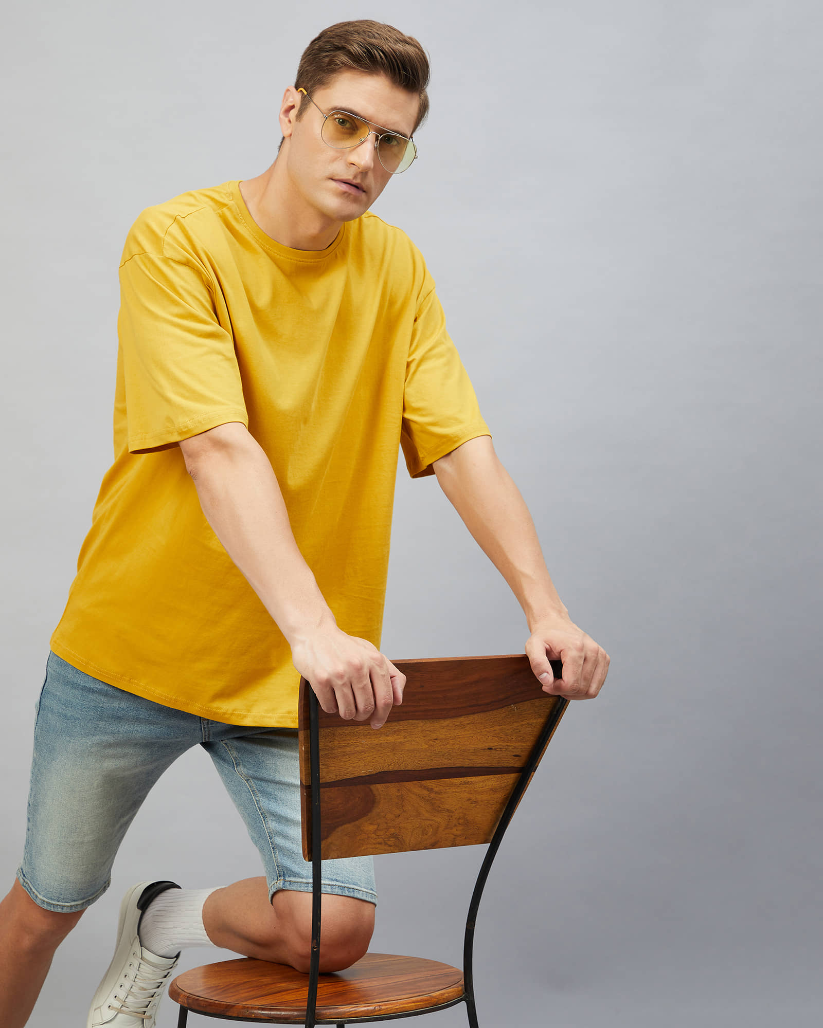 Chimpaaanzee Pack of 1 Cotton Oversized Fit Men's T-Shirt ( Yellow )