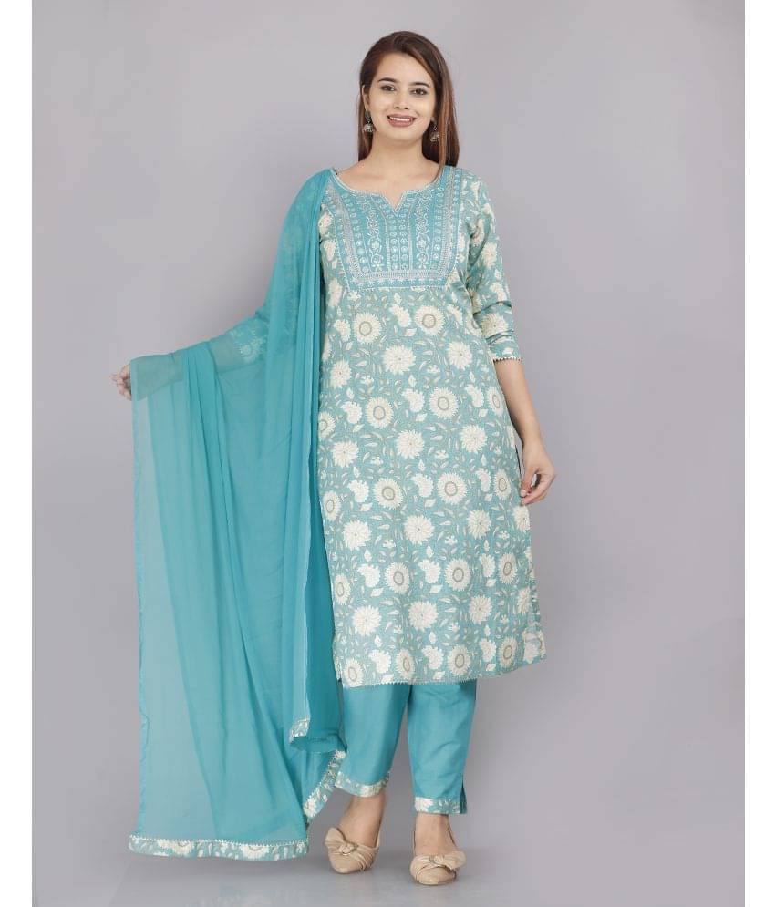HIGHLIGHT FASHION EXPORT - Blue Straight Cotton Women's Stitched Salwar Suit ( Pack of 1 ) HIGHLIGHT FASHION EXPORT - Blue Straight Cotton Women's Stitched Salwar Suit ( Pack of 1 )