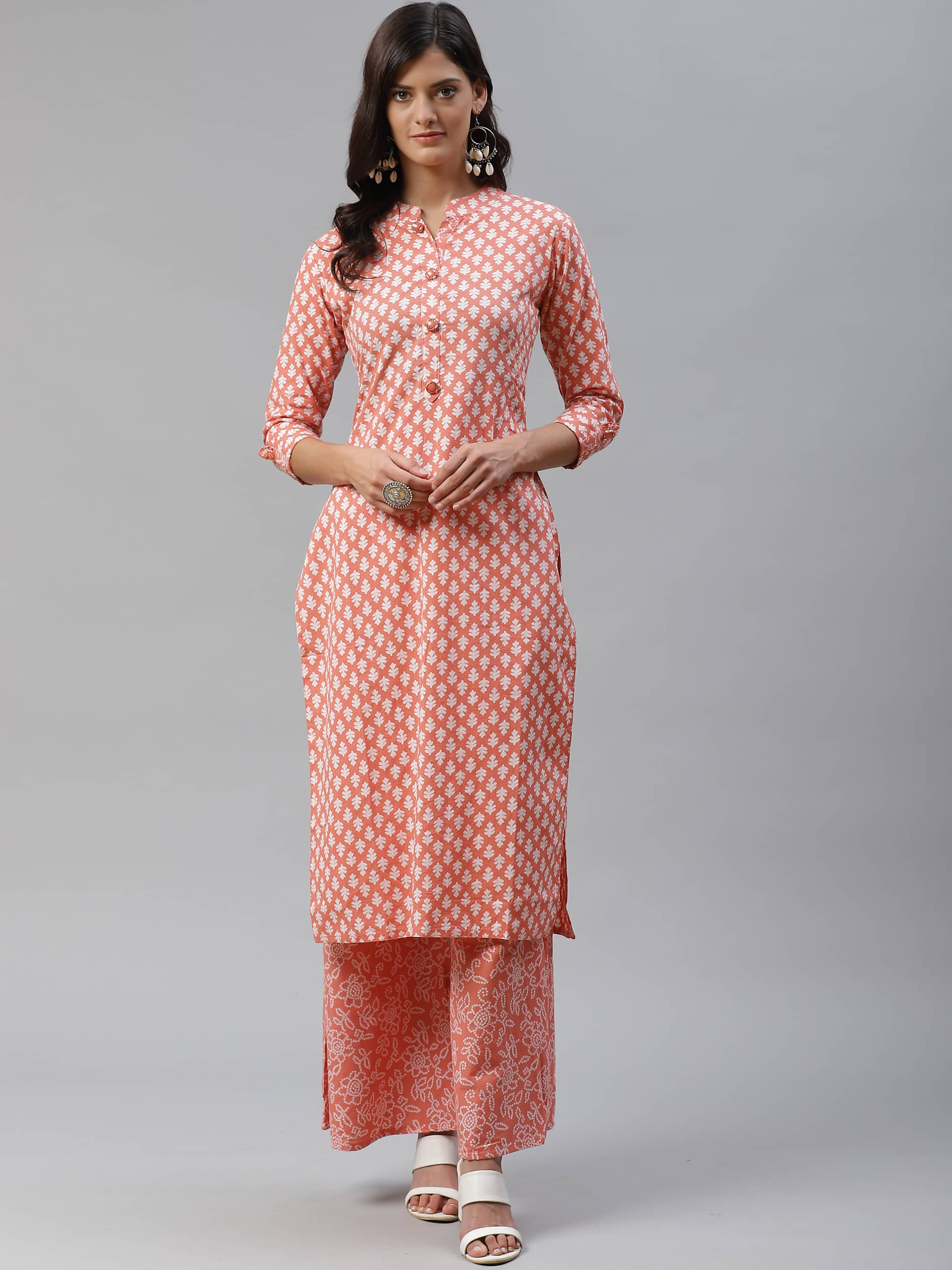 HIGHLIGHT FASHION EXPORT - Peach Straight Cotton Women's Stitched Salwar Suit ( Pack of 1 )