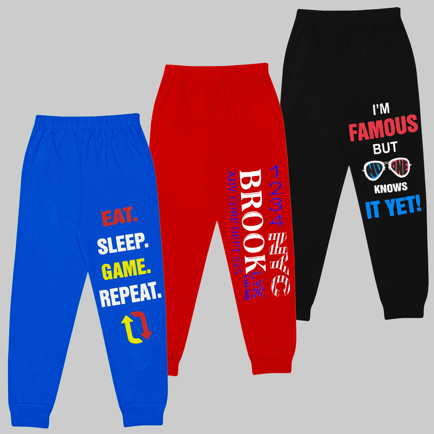 Kuchipoo Pack of 3 Boys Cotton Blend Trackpant ( Multi ) - Track Pants | Buy online on ZillyBuy