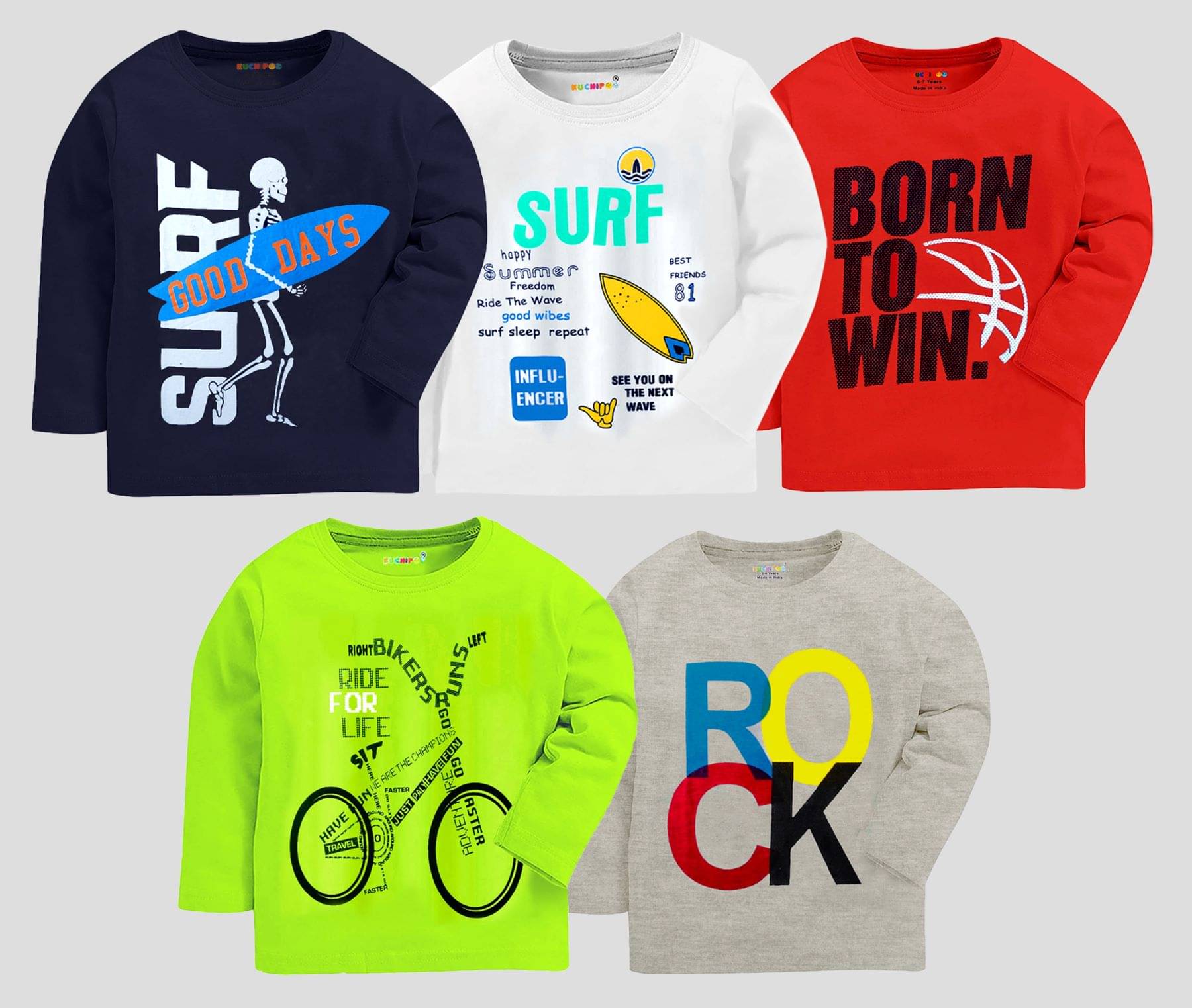     			Kuchipoo Pack of 5 Boys Cotton Blend T-Shirt ( Multicolor7 )