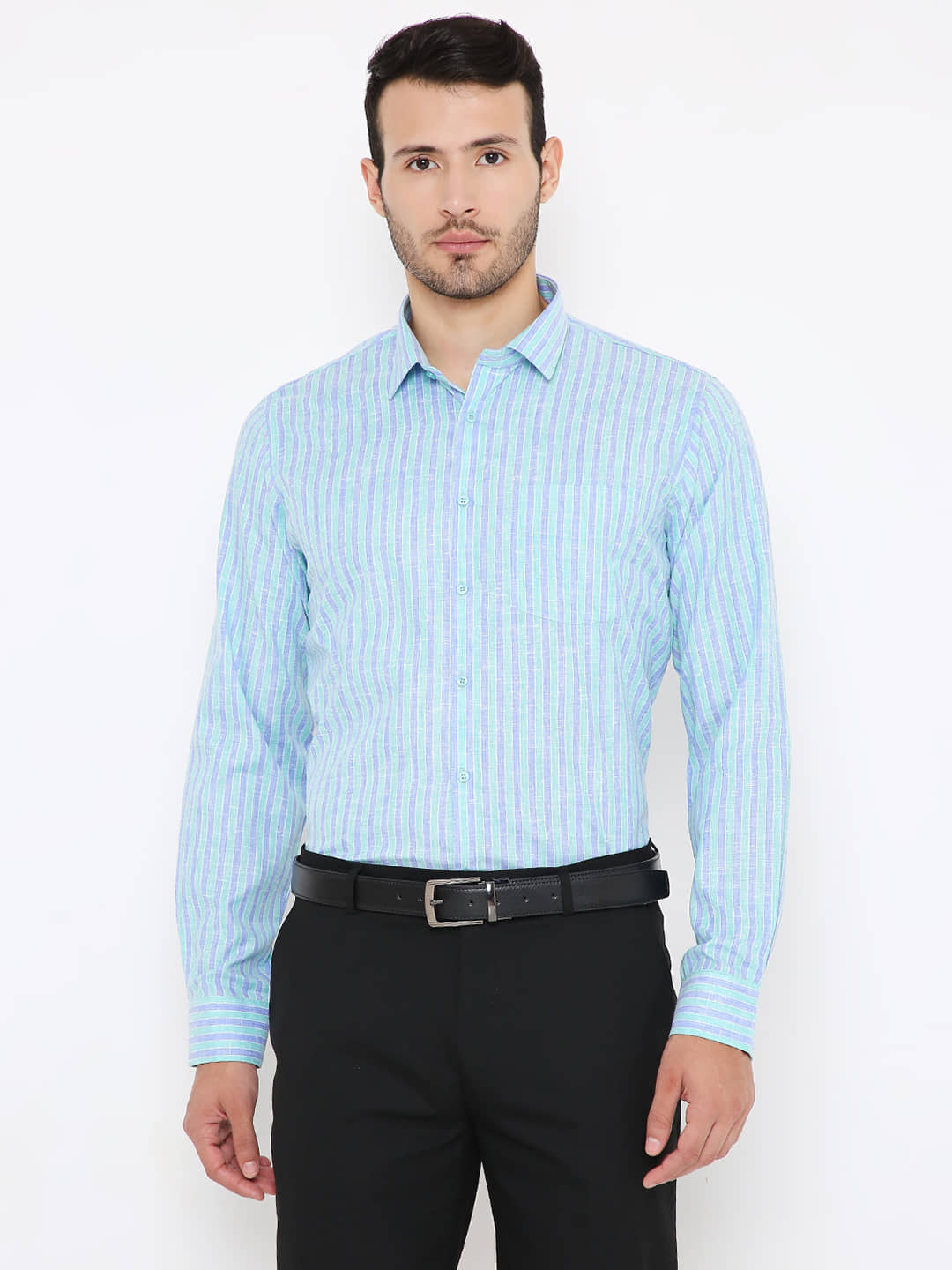 Maharaja - Light Blue Cotton Blend Slim Fit Men's Formal Shirt ( Pack of 1 )