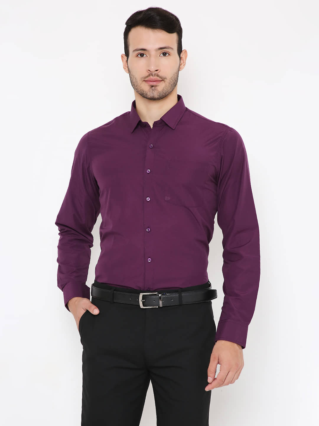 Maharaja - Purple Cotton Blend Slim Fit Men's Formal Shirt ( Pack of 1 )