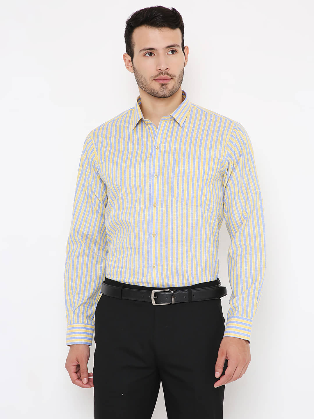 Maharaja - Yellow Cotton Blend Slim Fit Men's Formal Shirt ( Pack of 1 )