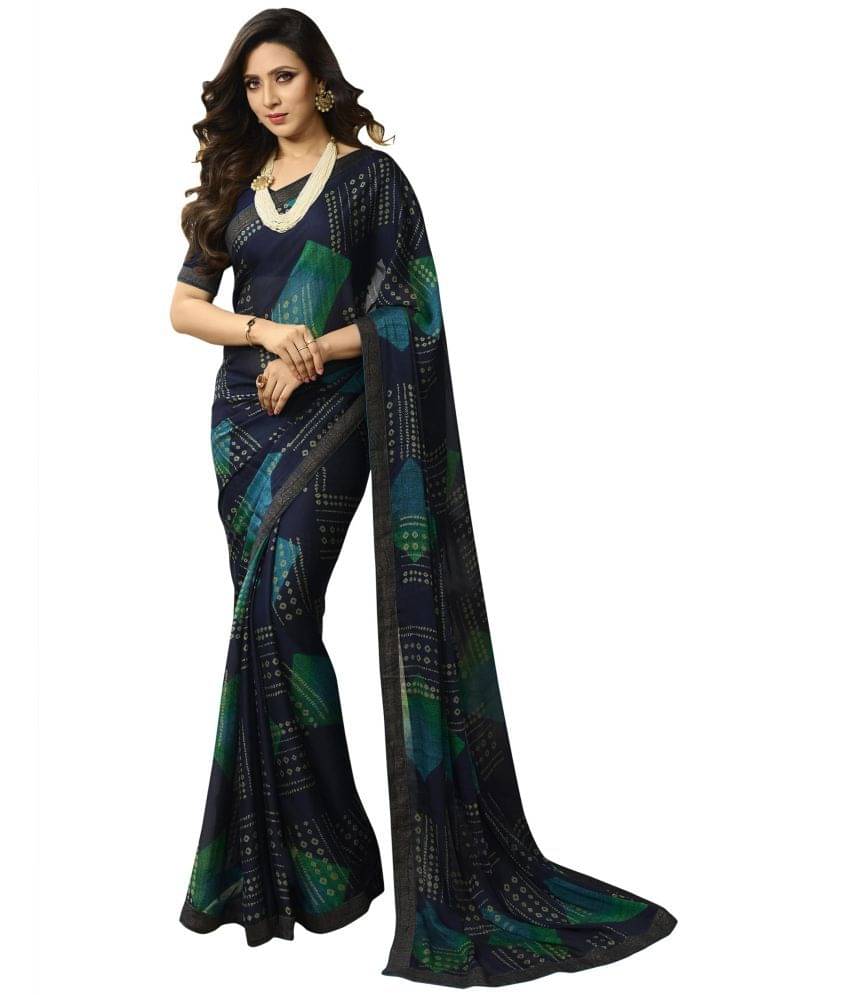     			BLEESBURY Chiffon Printed Saree With Unstitched Blouse Piece ( Blue )