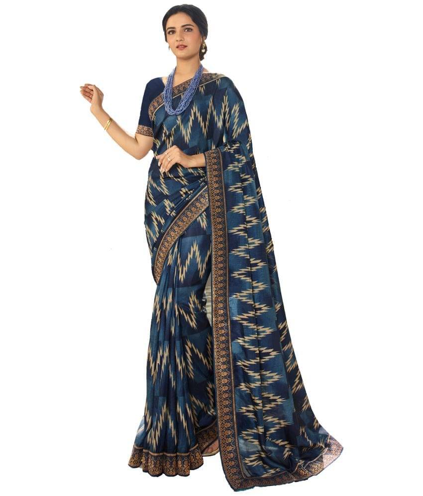     			BLEESBURY Chiffon Printed Saree With Unstitched Blouse Piece ( Blue )