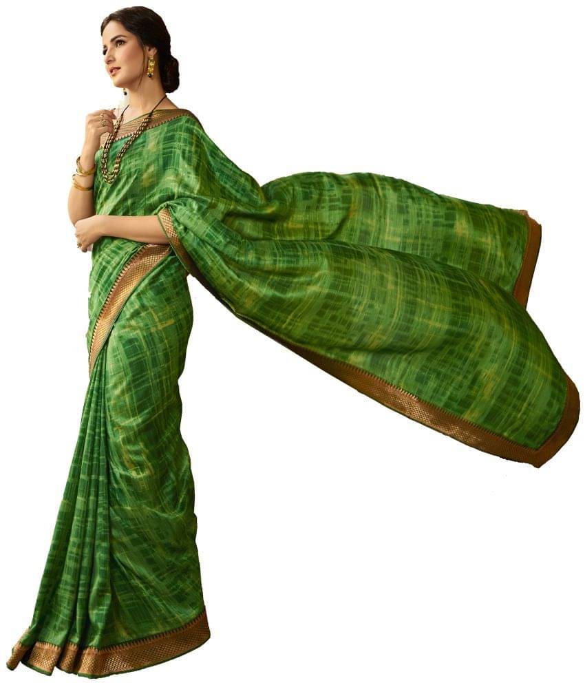 BLEESBURY Chiffon Printed Saree With Unstitched Blouse Piece ( Green ) BLEESBURY Chiffon Printed Saree With Unstitched Blouse Piece ( Green )