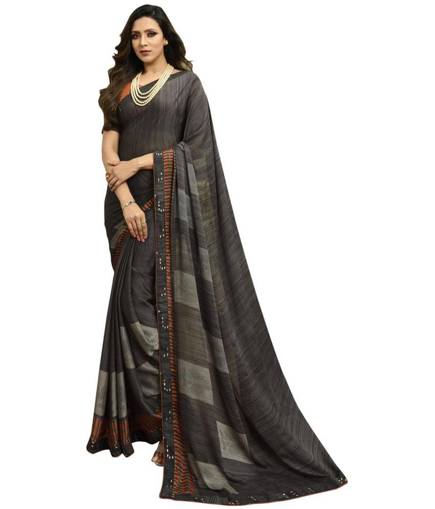     			BLEESBURY Chiffon Printed Saree With Unstitched Blouse Piece ( Grey )
