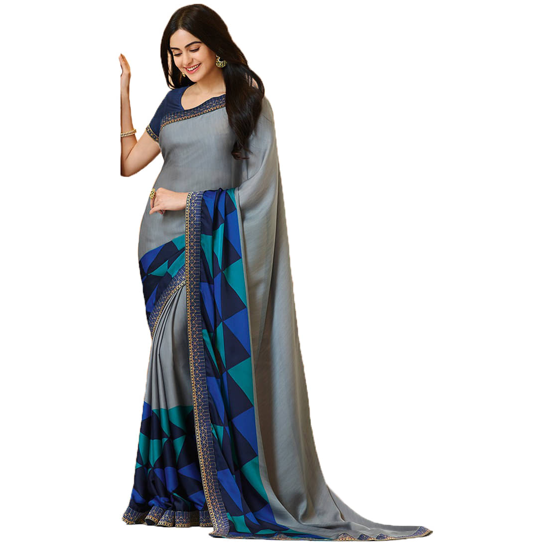 BLEESBURY Chiffon Printed Saree With Unstitched Blouse Piece ( Grey ) BLEESBURY Chiffon Printed Saree With Unstitched Blouse Piece ( Grey )