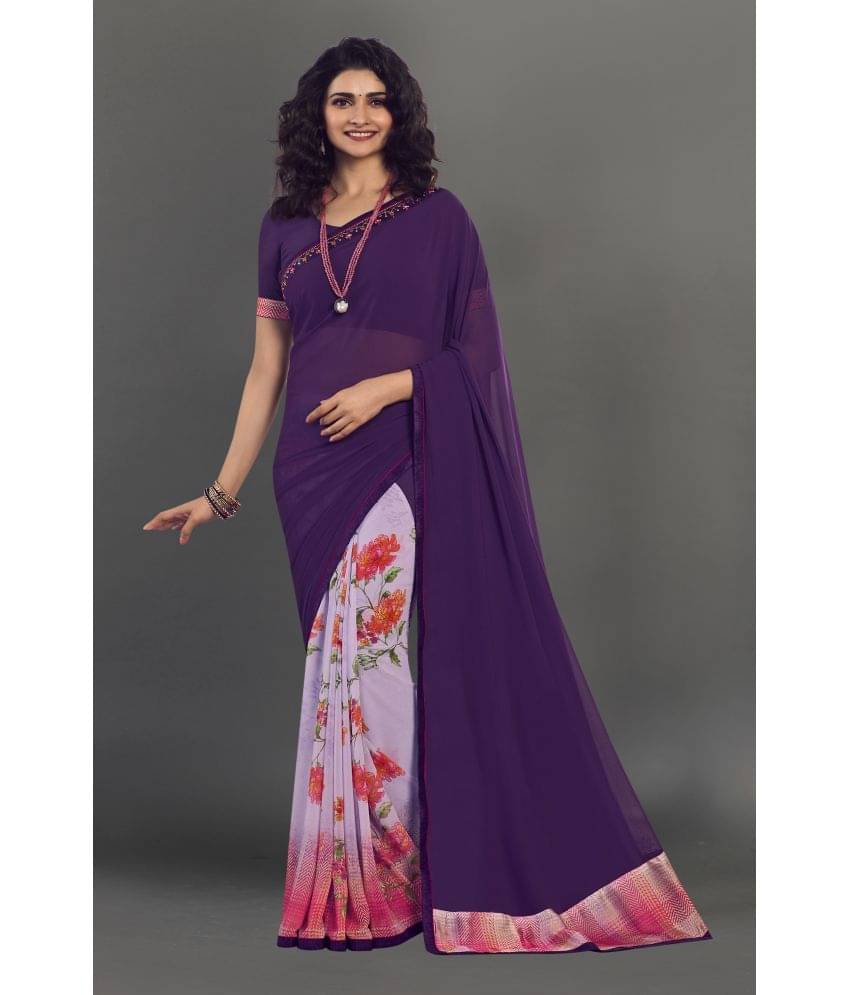BLEESBURY Georgette Printed Saree With Unstitched Blouse Piece ( Purple ) BLEESBURY Georgette Printed Saree With Unstitched Blouse Piece ( Purple )