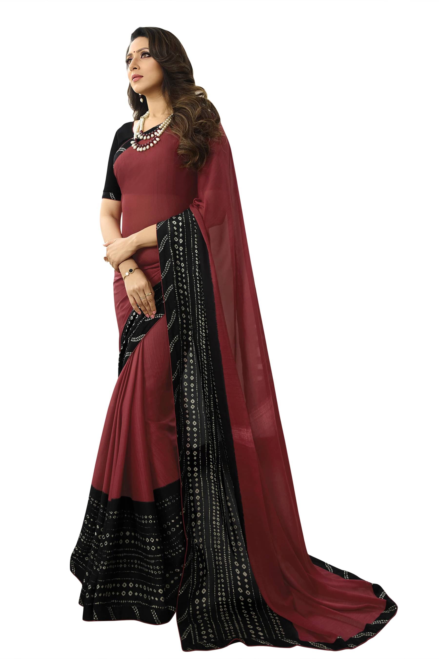 BLEESBURY Chiffon Printed Saree With Unstitched Blouse Piece ( Red ) BLEESBURY Chiffon Printed Saree With Unstitched Blouse Piece ( Red )