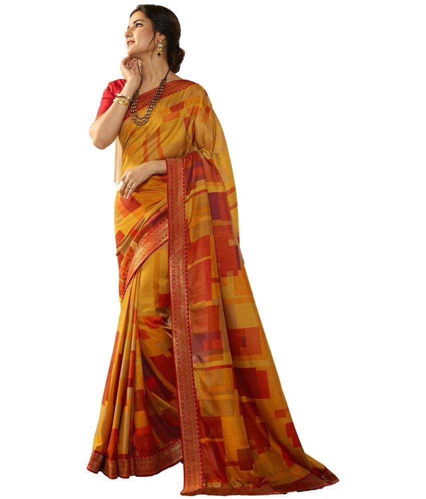     			BLEESBURY Chiffon Printed Saree With Unstitched Blouse Piece ( Yellow )