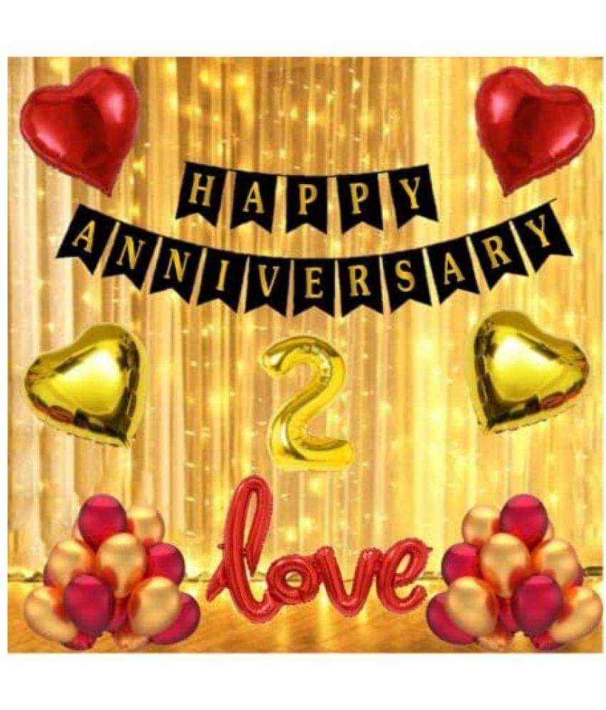    			Shopyo   1 set Happy Anniversary  Banner (Black   Color),2 pcs red foil heart + 2 pcs Golden Heart foil, 30 Pcs Metallic Balloons (Red & Golden  ),2 No. Foil Number Golden  + 1 red 'LOVE" Foil Balloon