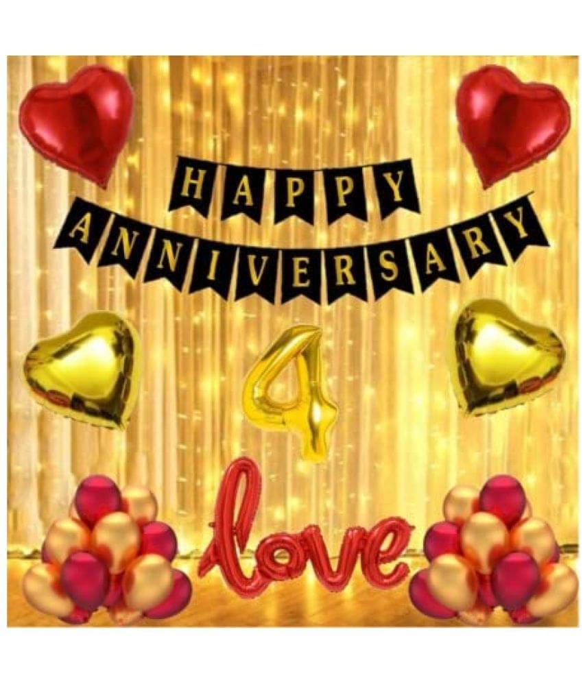     			Shopyo   1 set Happy Anniversary  Banner (Black   Color),2 pcs red foil heart + 2 pcs Golden Heart foil, 30 Pcs Metallic Balloons (Red & Golden  ),4 No. Foil Number Golden  + 1 red 'LOVE" Foil Balloon