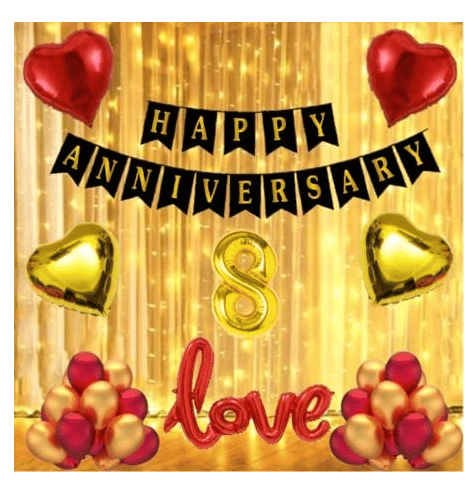     			Shopyo   1 set Happy Anniversary  Banner (Black   Color),2 pcs red foil heart + 2 pcs Golden Heart foil, 30 Pcs Metallic Balloons (Red & Golden  ),8 No. Foil Number Golden  + 1 red 'LOVE" Foil Balloon