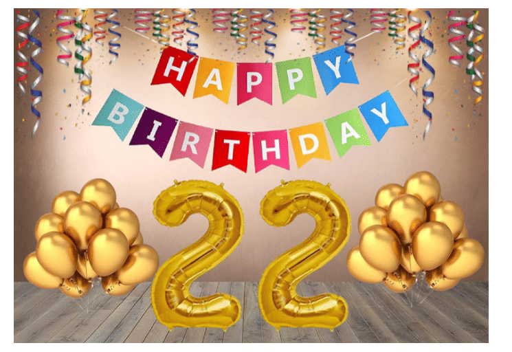     			Shopyo   1 set Happy Birthday Banner (Multi color  Banner ), 30 Pcs Metallic Balloons  (Gold),22 No. Foil Number ( Golden )