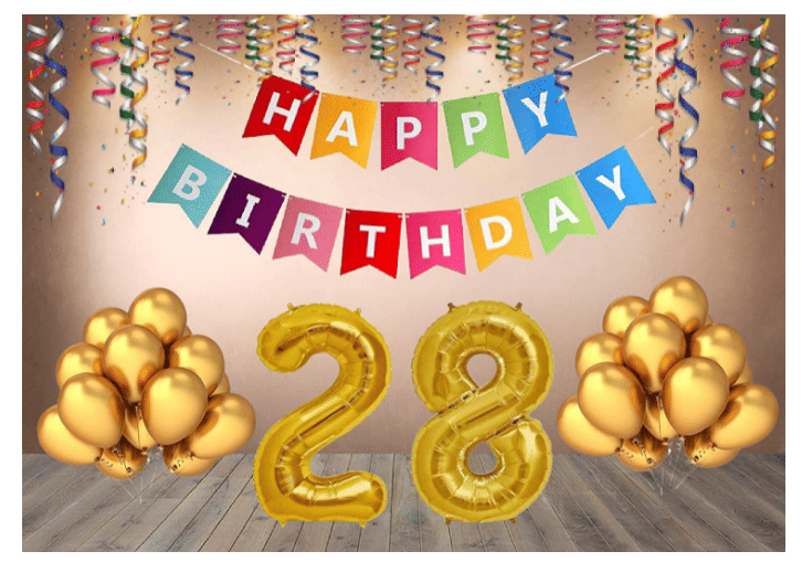     			Shopyo   1 set Happy Birthday Banner (Multi color  Banner ), 30 Pcs Metallic Balloons  (Gold),28  No. Foil Number ( Golden )