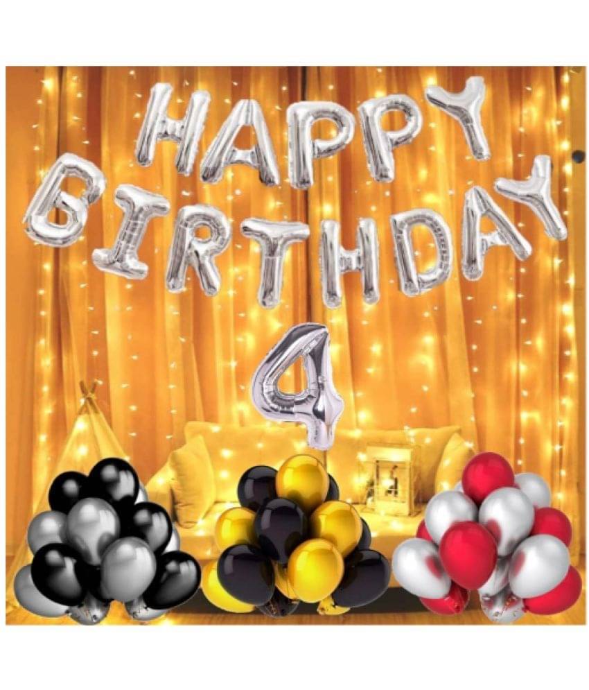     			Shopyo   1 set Happy Birthday Foil (silver  Color),, 40 Pcs Metallic Balloons (Golden +Black+Silver+Red ),4 No. Foil Number Silver