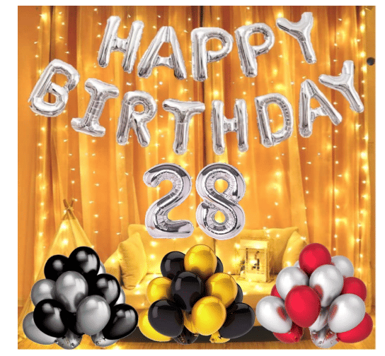     			Shopyo   1 set Happy Birthday Foil (silver  Color),, 40 Pcs Metallic Balloons (Golden +Black+Silver+Red ),28  No. Foil Number Silver