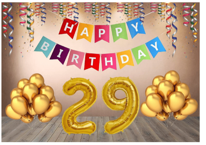     			Shopyo   1 set Happy Birthday Banner (Multi color  Banner ), 30 Pcs Metallic Balloons  (Gold),29  No. Foil Number ( Golden )