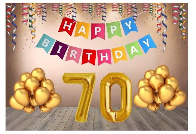     			Shopyo   1 set Happy Birthday Banner (Multi color  Banner ), 30 Pcs Metallic Balloons  (Gold),  70 No. Foil Number ( Golden )