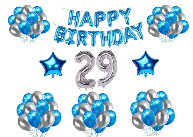     			Shopyo   1 set Happy Birthday Foil  (Blue Color), 2 pcs Blue  foil star, 30 Pcs Metallic Balloons (Blue & Silver),29  No. Foil Number Silver