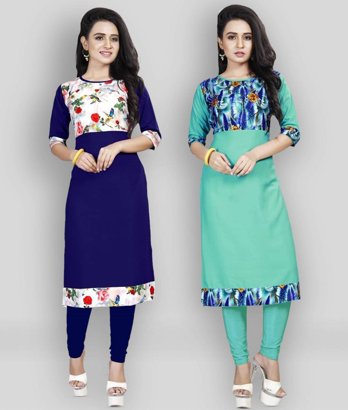     			BROTHERS DEAL Navy Crepe Straight Kurti - Pack of 2