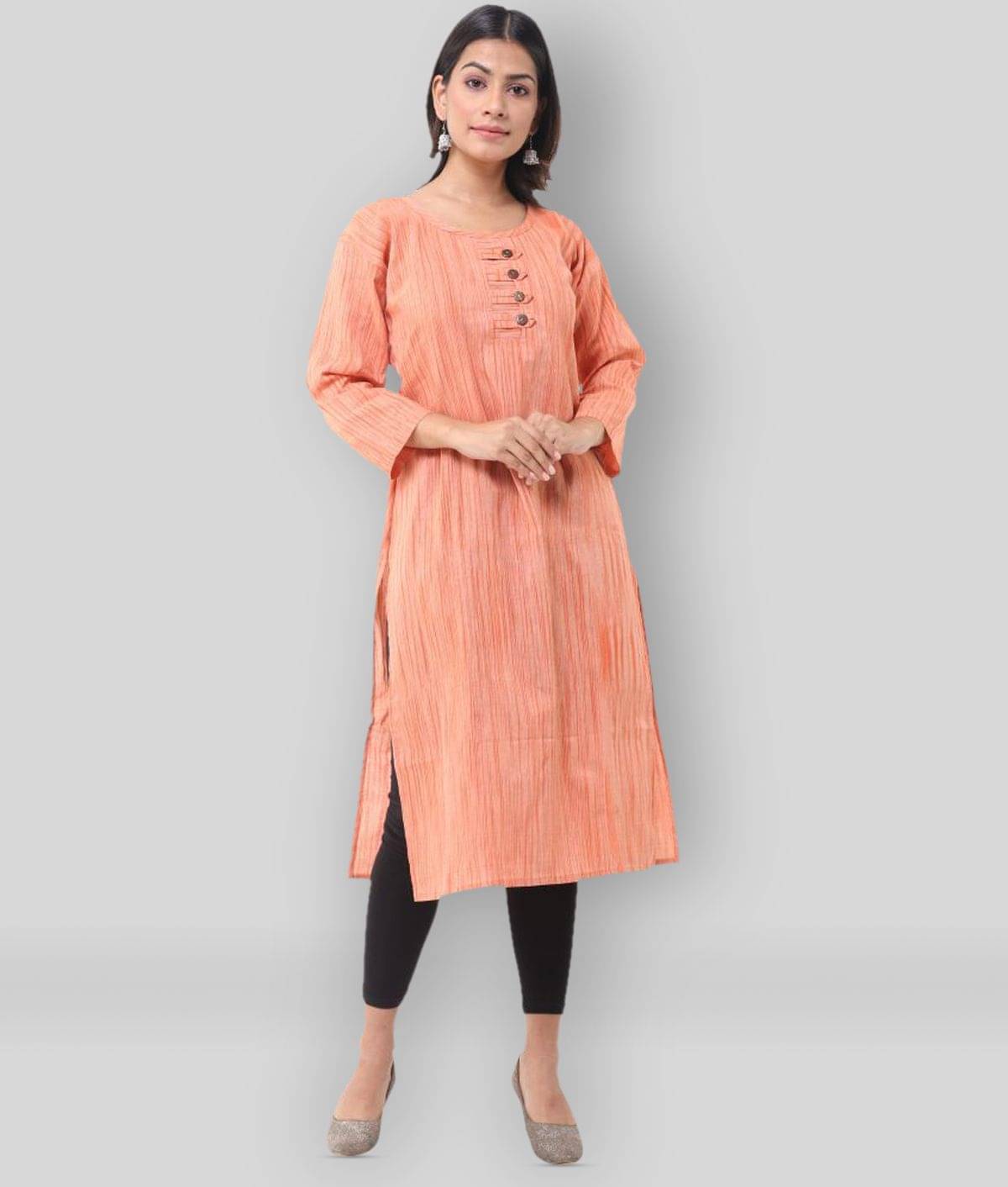 DESHBANDHU DBK Orange Cotton Straight Kurti     			DESHBANDHU DBK Orange Cotton Straight Kurti