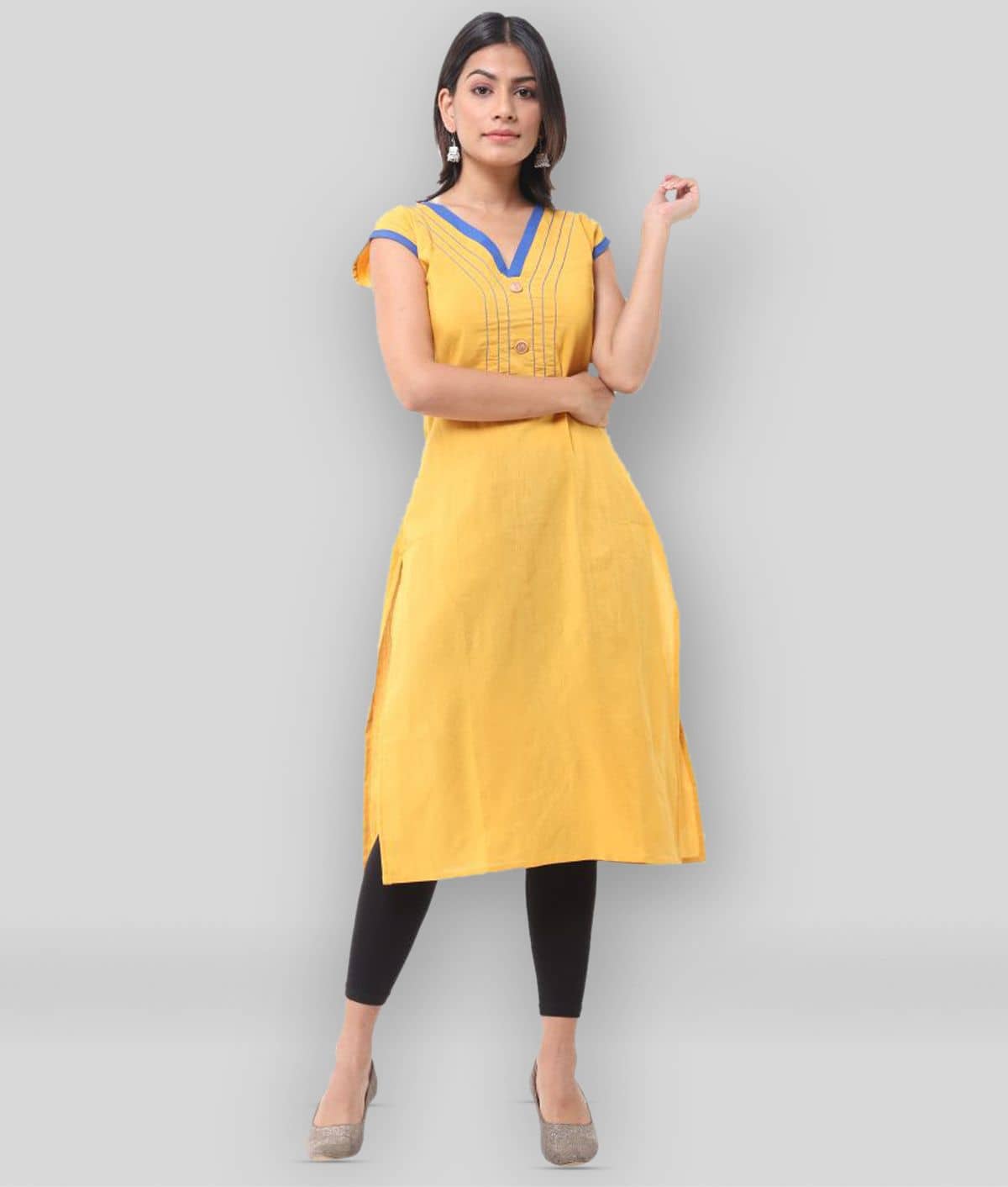 DESHBANDHU DBK - Yellow Cotton Women's Straight Kurti - Kurtis, Tunics | Buy online on ZillyBuy