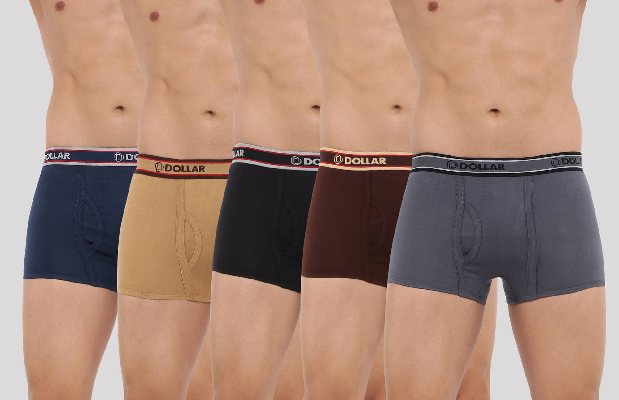     			Dollar Bigboss Men's Pack of 5 Solid Combed Cotton Trunk With Double Pouch Support (Colour May Vary)