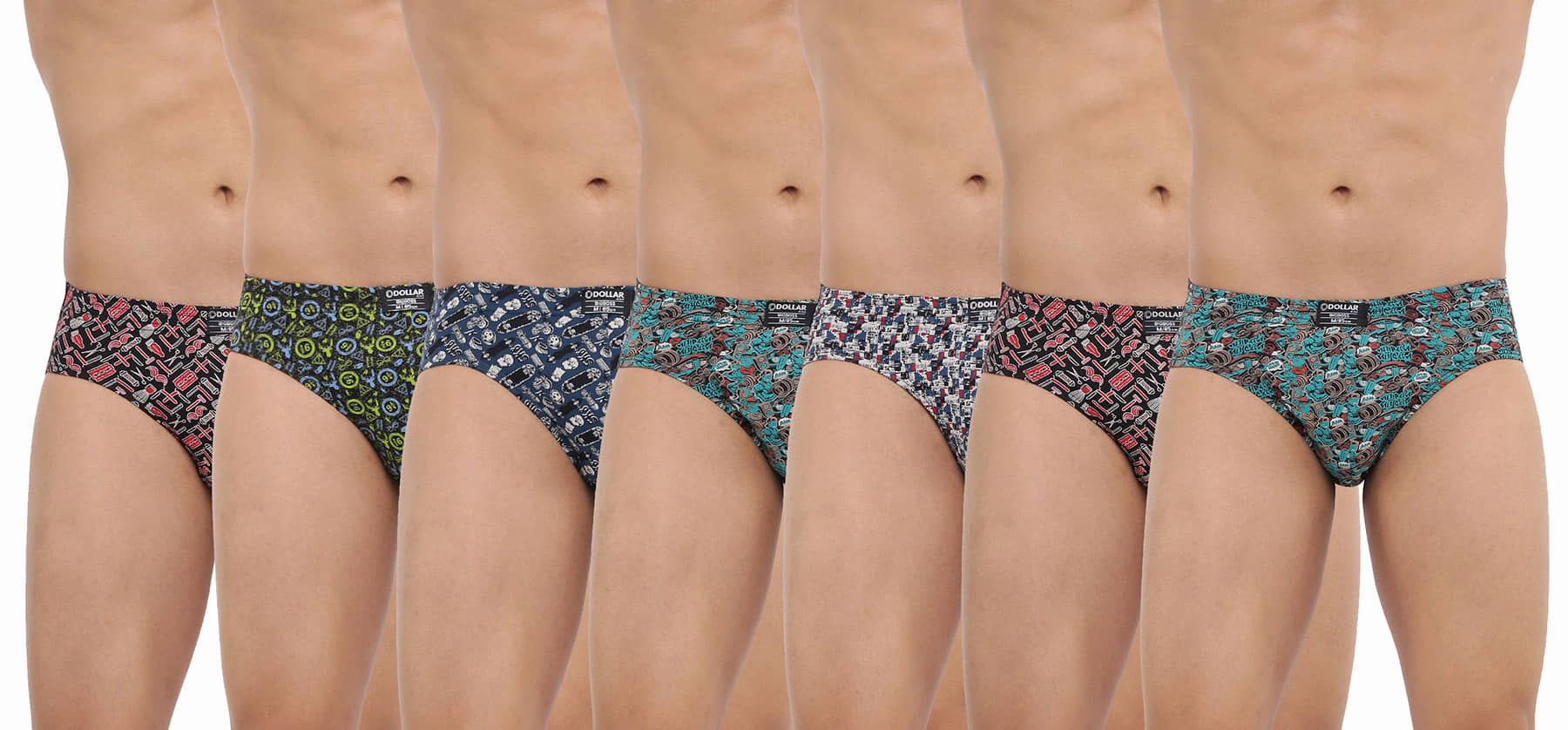 Dollar Bigboss Men's Pack of 7 Soft Combed Cotton Printed Brief (Colour May Vary)
