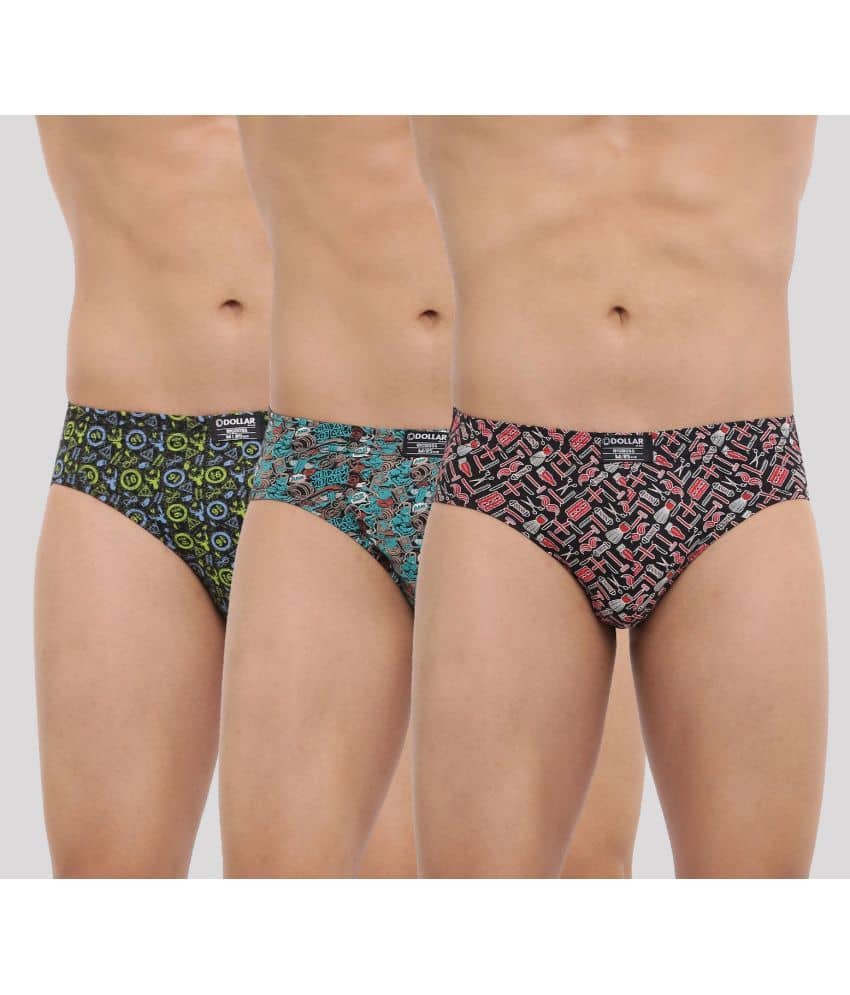 Dollar Bigboss Men's Pack of 3 Soft Combed Cotton Printed Brief (Colour May Vary)