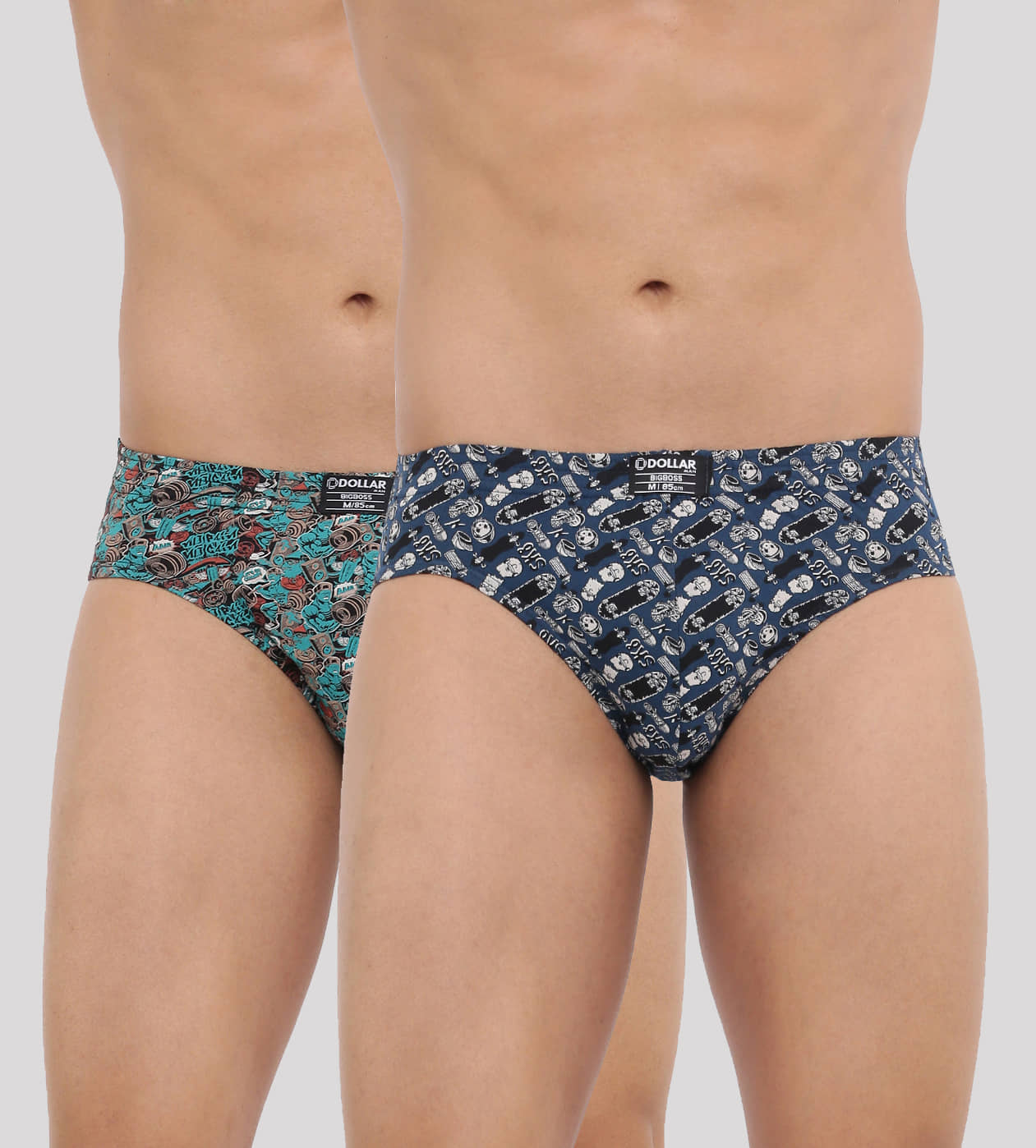 Dollar Bigboss Men's Pack of 2 Soft Combed Cotton Printed Brief (Colour May Vary)
