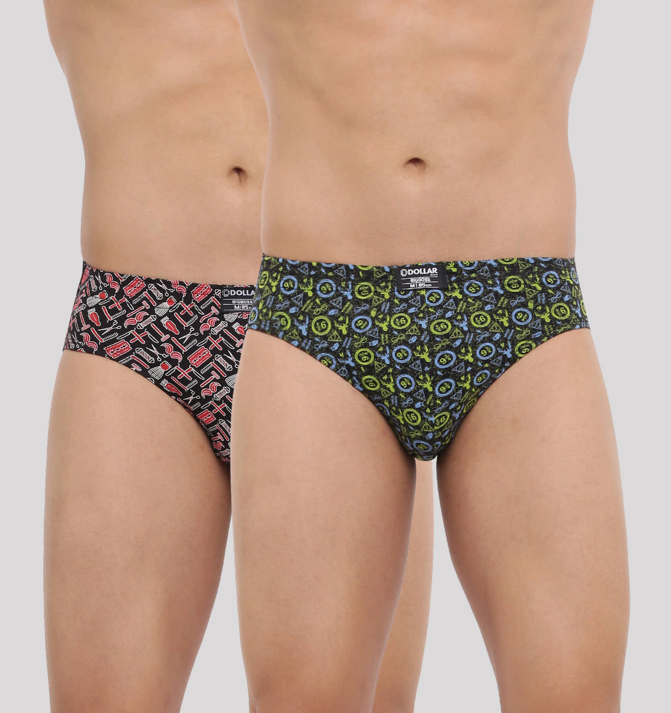 Dollar Bigboss Men's Pack of 2 Soft Combed Cotton Printed Brief (Colour May Vary)