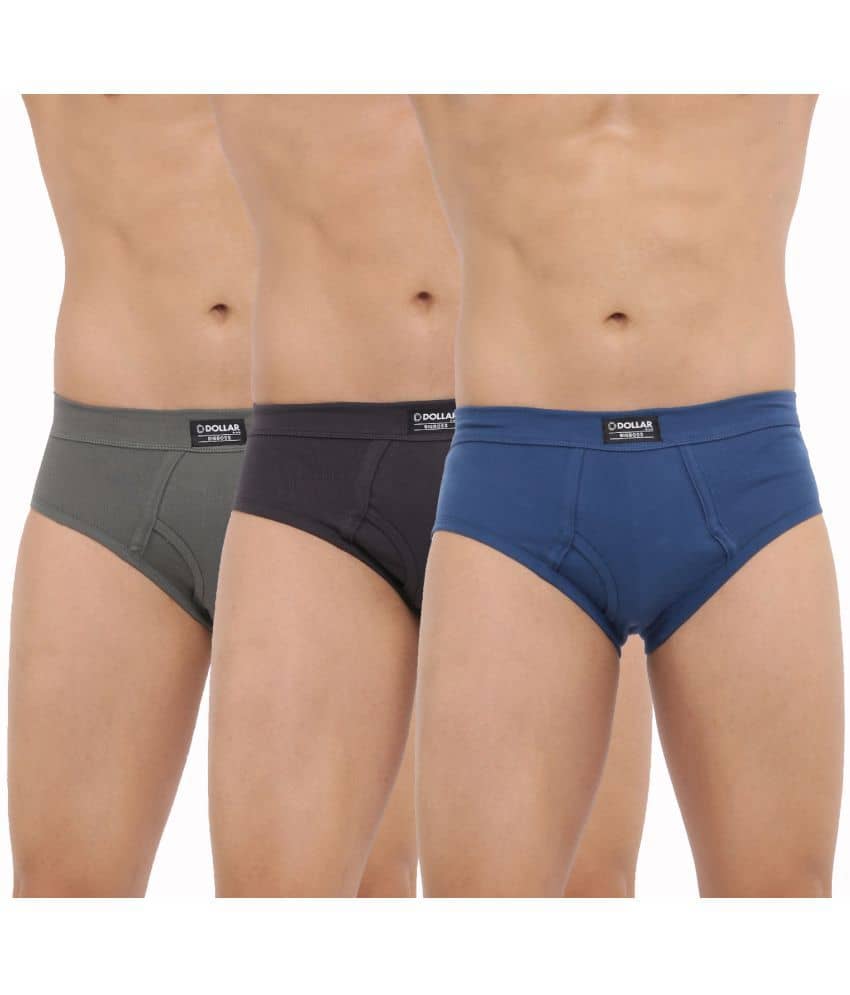 Dollar Bigboss Men's Pack of 3 Solid Cotton Brief With Spandex Integrated Waistband (Colour May Vary)