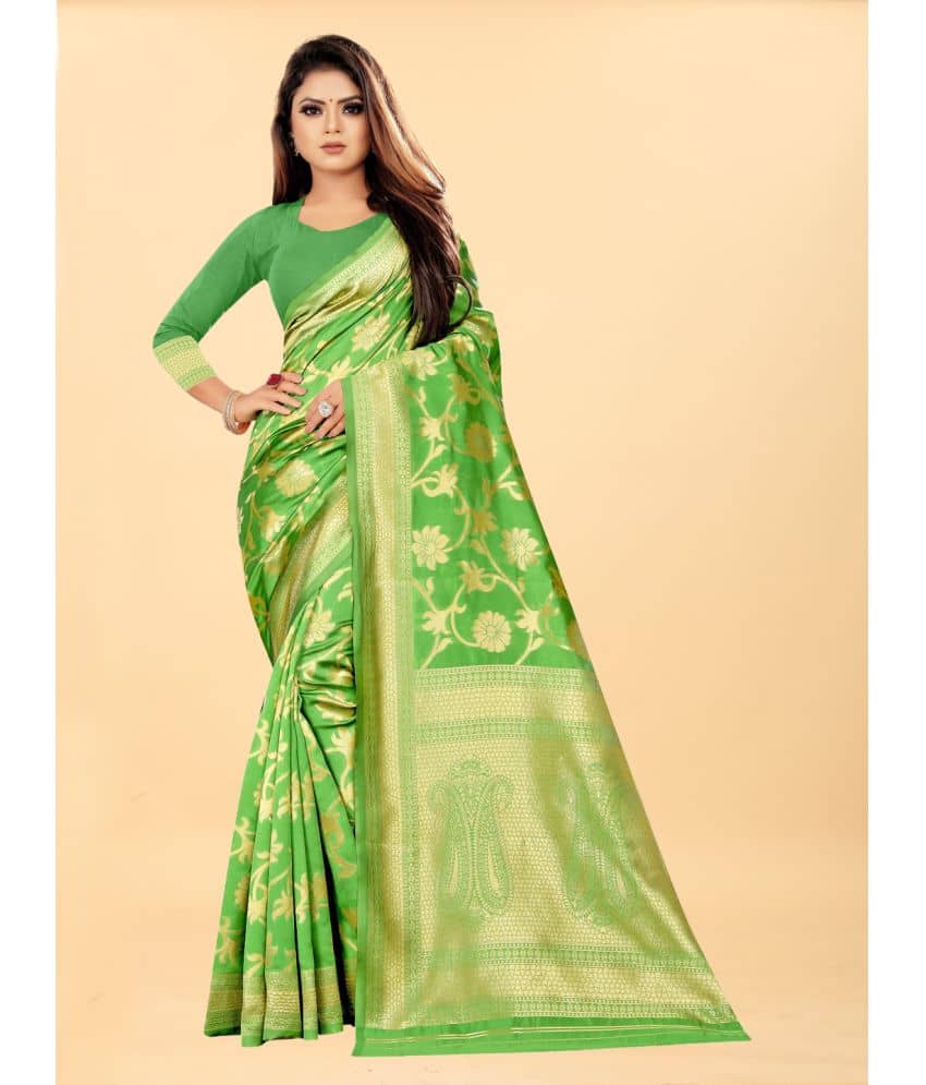 Gazal Fashions Banarasi Silk Embellished Saree With Unstitched Blouse Piece ( Green ) - Sarees | Buy online on ZillyBuy