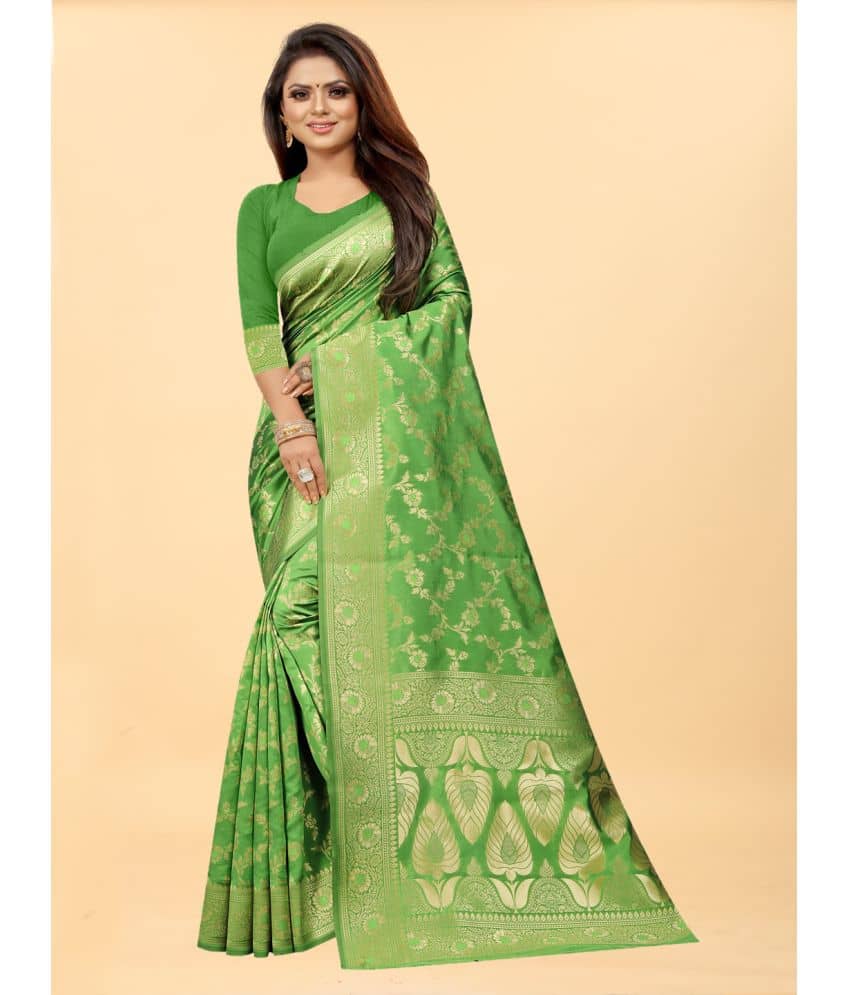 Gazal Fashions Banarasi Silk Embellished Saree With Unstitched Blouse Piece ( Green ) - Sarees | Buy online on ZillyBuy