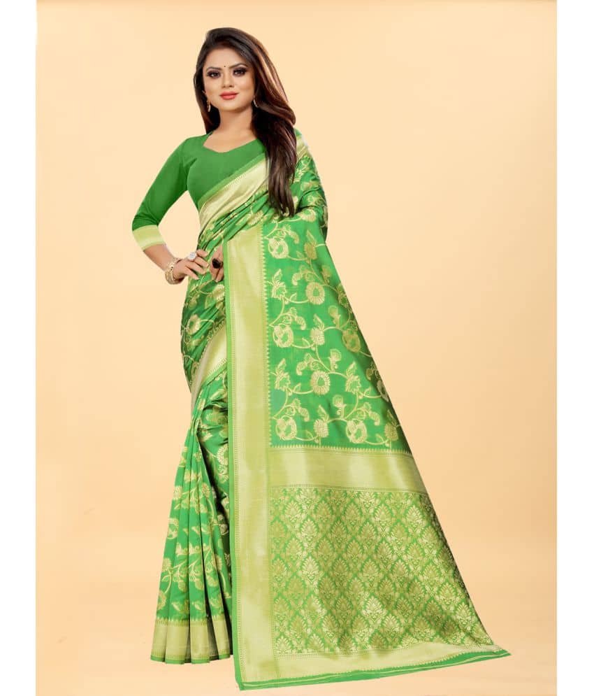 Gazal Fashions Banarasi Silk Embellished Saree With Unstitched Blouse Piece ( Green ) - Sarees | Buy online on ZillyBuy