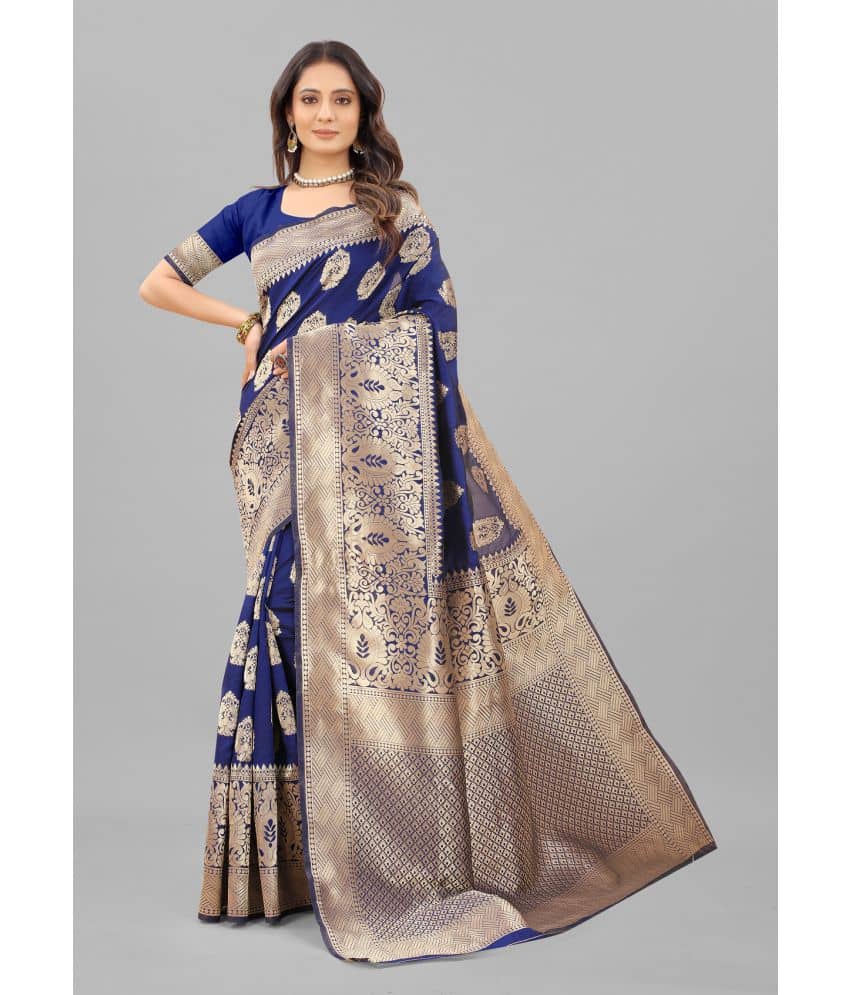 Gazal Fashions Banarasi Silk Embellished Saree With Unstitched Blouse Piece ( Navy Blue ) - Sarees | Buy online on ZillyBuy