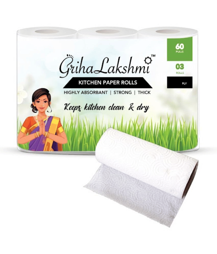 GrihaLakshmi - Paper Disposable Kitchen Rolls ( Pack of 3 ) GrihaLakshmi - Paper Disposable Kitchen Rolls ( Pack of 3 )
