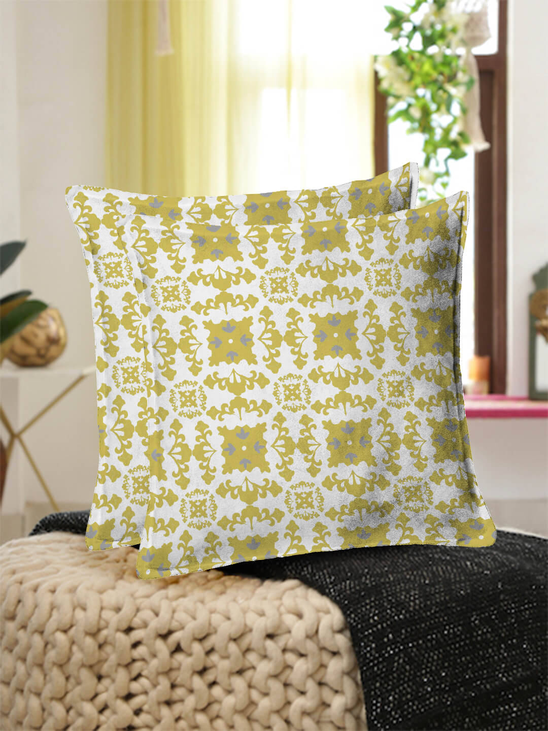     			Houzzcode Pack of 2 Yellow Pillow Cover