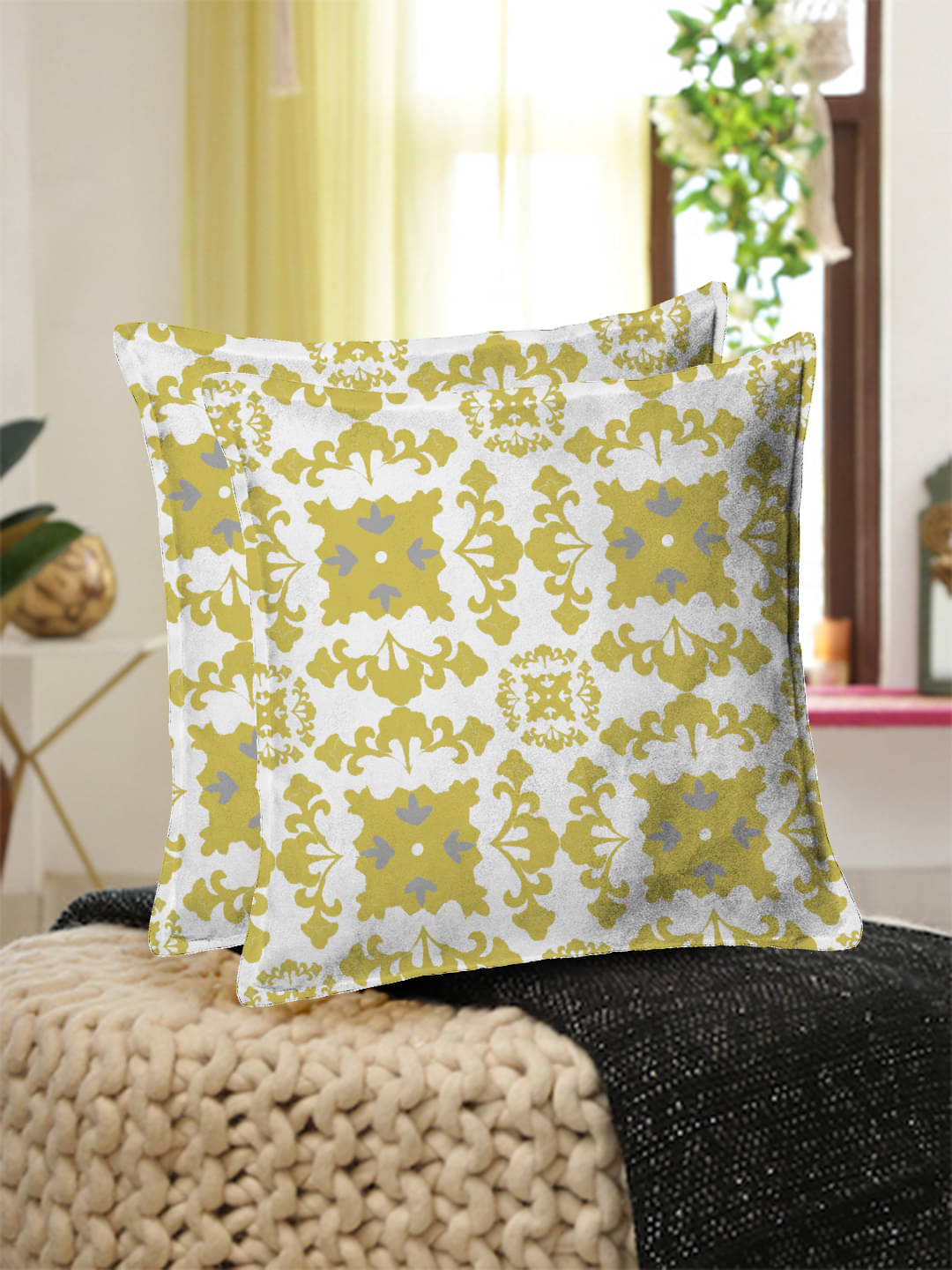     			Houzzcode Pack of 2 Yellow Pillow Cover