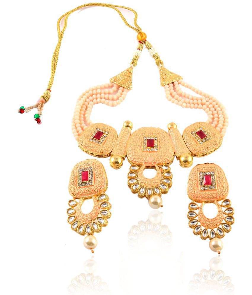     			Jewar Mandi - Peach Brass Necklace Set ( Pack of 1 )