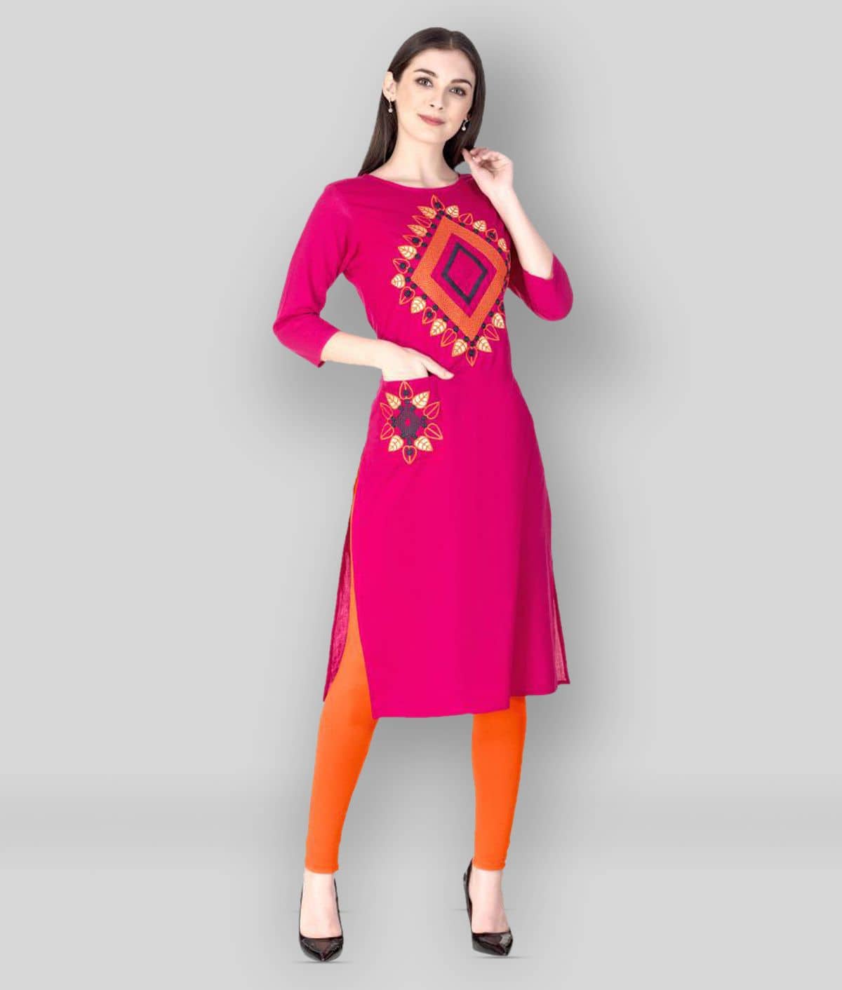 KSHARAA - Pink Cotton Women's Straight Kurti ( Pack of 1 ) - Kurtis, Tunics | Buy online on ZillyBuy
