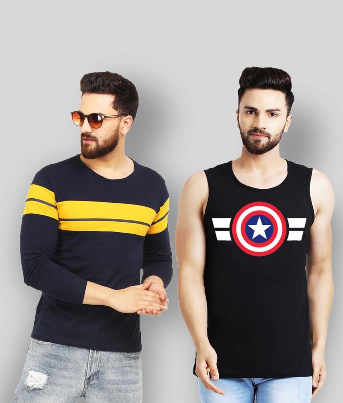 Leotude Pack of 2 Cotton Regular Fit Men's T-Shirt ( Navy Blue )