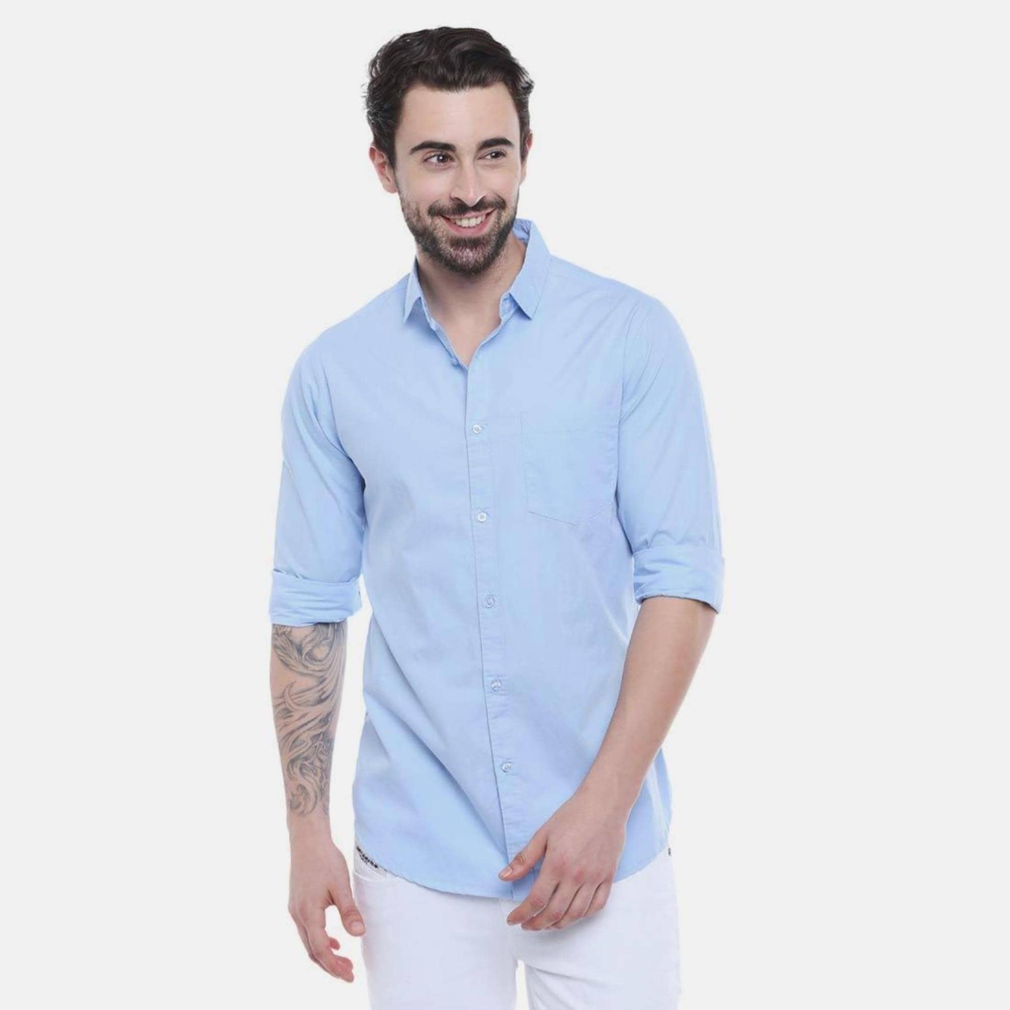 Makhanchor - Light Blue Cotton Regular Fit Men's Formal Shirt ( Pack of 1 )