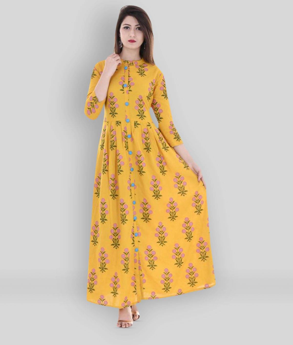 Stylum - Yellow Rayon Women's Flared Kurti     			Stylum - Yellow Rayon Women's Flared Kurti