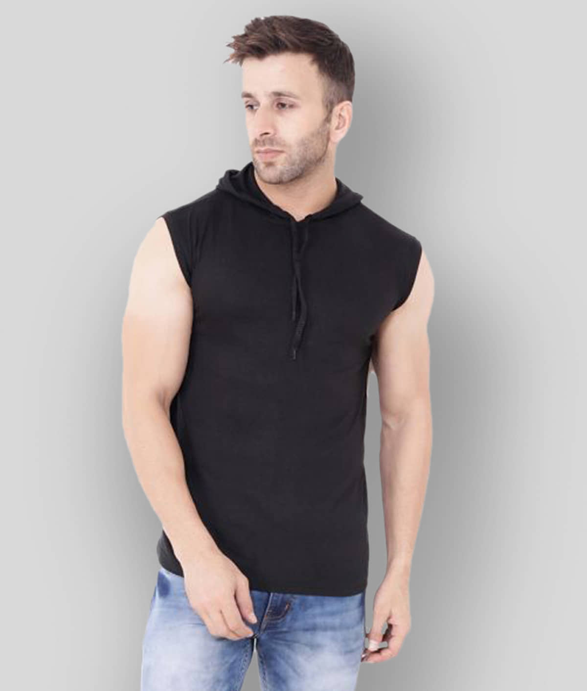 Tfurnish Cotton Blend Black Solids T-Shirt