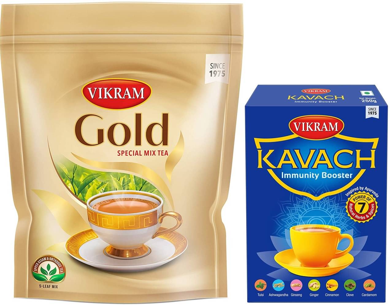     			Vikram Tea Combo (Pack of 2) - Vikram Gold Special Mix Tea  (Pouch) - 1Kg | Vikram Kavach Immunity Booster Tea (Box) - 250gm
